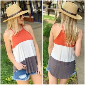 Infinity Raine Tops - Colorblock halter knit tank- coral, white gray Infinity Raine Tops - Colorblock halter knit tank- coral, white gray